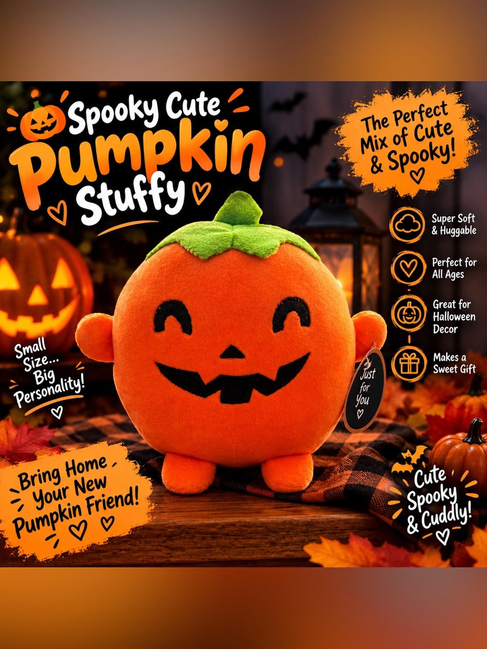 Spooky Cute Orange Pumpkin Stuffy Plush - Plush Halloween Pumpkin
